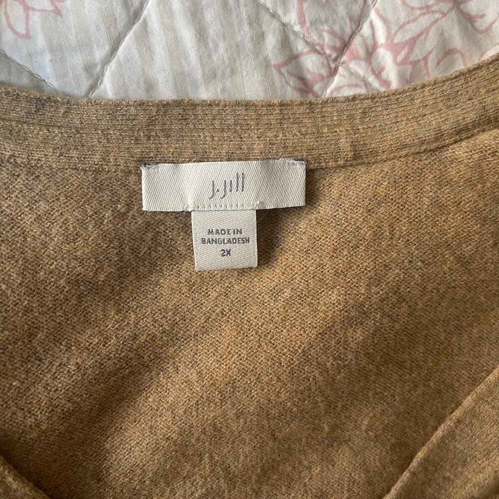 J.Jill V Neck Tunic Sweater Cotton Blend Camel Size 2X Capsule Wardrobe Neutral - Picture 9 of 10